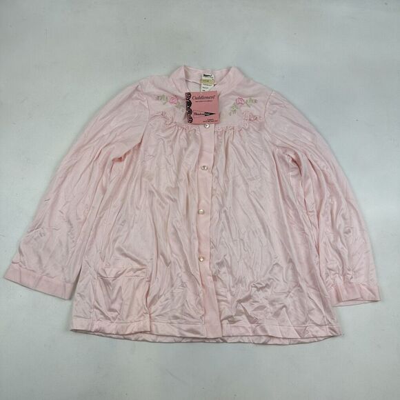 NWT VTG Shadowline Cuddlemere Nylon Pajama Top Sz 34 Pink Floral Embroidery - Picture 2 of 11